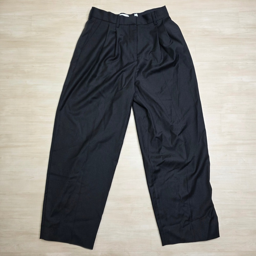 House of Dagmar Pleated Wide Leg Trousers Black Wool Blend Size 36 Portugal
